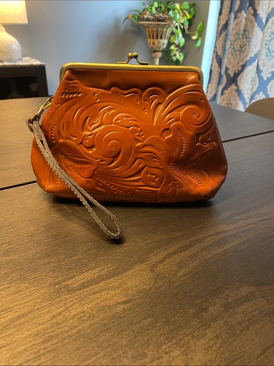Patricia Nash Handbags - Patricia Nash Embossed Leather Wristlet Clutch - Cognac Brown